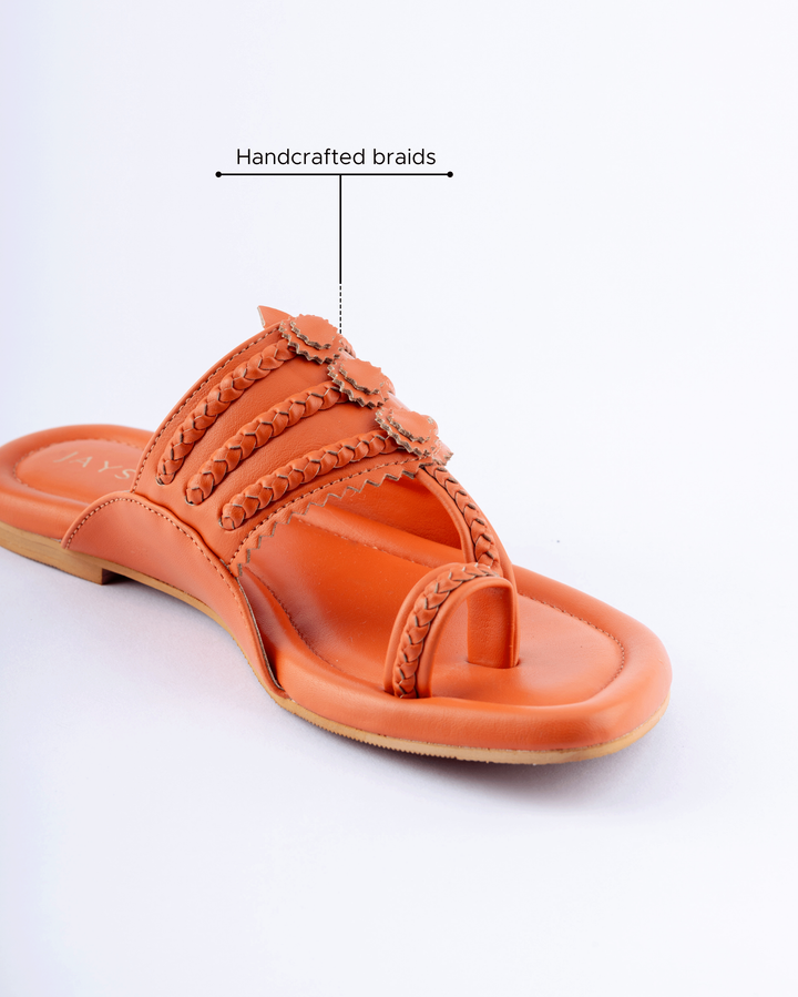 Marmalade Orange Solid Kolha Flats