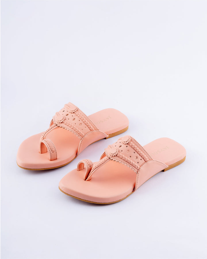 Salmon Peach Solid Kolha Flats