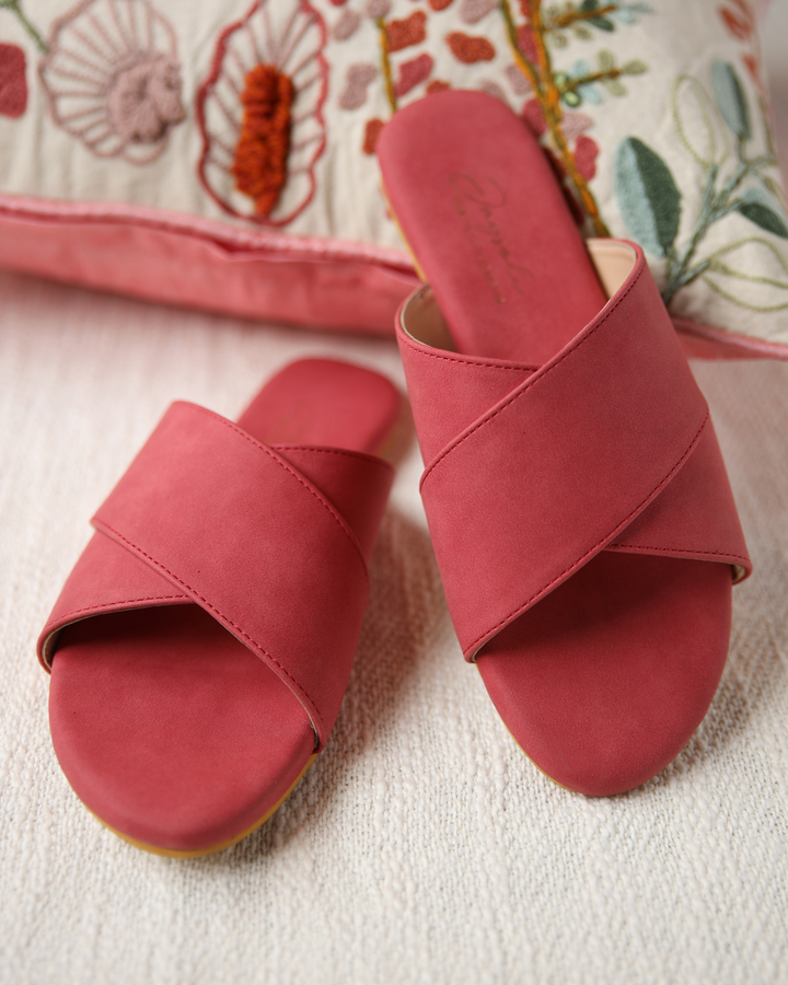 Sunkissed Coral Suede Flats